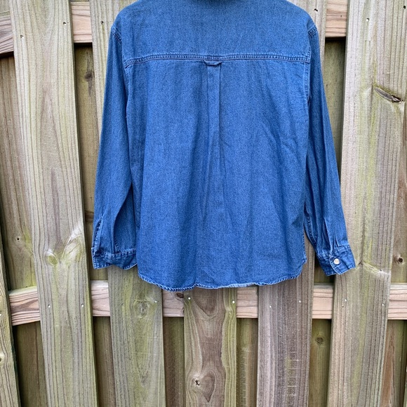 Denim Button Up Embroidered Floral Top - Picture 5 of 5